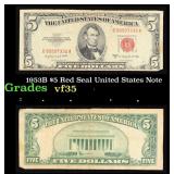 1953B $5 Red Seal United States Note Grades vf++