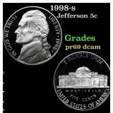 1998-s Proof Jefferson Nickel 5c Grades GEM++ Proo