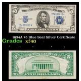 1934A $5 Blue Seal Silver Certificate Grades xf