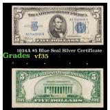 1934A $5 Blue Seal Silver Certificate Grades vf++