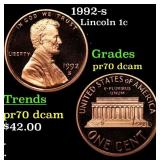 1992-s Proof Lincoln Cent 1c GEM++ Proof Deep Came