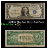 1935E $1 Blue Seal Silver Certificate Grades vf++