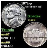 1974-p Jefferson Nickel 5c Grades GEM++ Unc