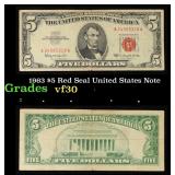 1963 $5 Red Seal United States Note Grades vf++