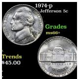 1974-p Jefferson Nickel 5c Grades GEM++ Unc