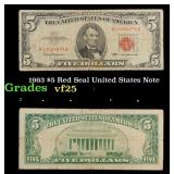 1963 $5 Red Seal United States Note Grades vf+