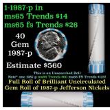 BU Shotgun Jefferson 5c roll, 1987-p 40 pcs Bank $