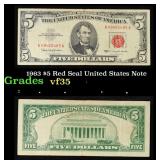 1963 $5 Red Seal United States Note Grades vf++