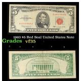 1963 $5 Red Seal United States Note Grades vf++