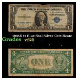 1935E $1 Blue Seal Silver Certificate Grades vf+
