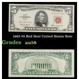 1963 $5 Red Seal United States Note Grades Choice