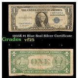 1935E $1 Blue Seal Silver Certificate Grades vf+