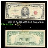 1963 $5 Red Seal United States Note Grades vf++