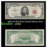 1963 $5 Red Seal United States Note Grades xf+