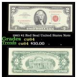 1963 $2 Red Seal United States Note Grades Choice