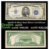 1934D $5 Blue Seal Silver Certificate Grades Choic