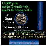 BU Shotgun Jefferson 5c roll, 1980-p 40 pcs Bank $