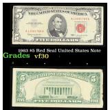 1963 $5 Red Seal United States Note Grades vf++