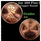 1oz .999 Fine Copper Bullion Round - Lincoln Penny