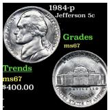 1984-p Jefferson Nickel 5c Grades GEM++ Unc
