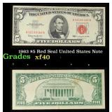 1963 $5 Red Seal United States Note Grades xf