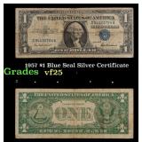 1957 $1 Blue Seal Silver Certificate Grades vf+
