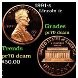 1991-s Proof Lincoln Cent 1c GEM++ Proof Deep Came