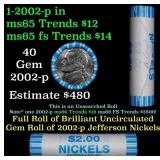 BU Shotgun Jefferson 5c roll, 2002-p 40 pcs Bank $