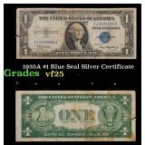 1935A $1 Blue Seal Silver Certificate Grades vf+