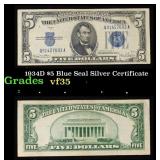 1934D $5 Blue Seal Silver Certificate Grades vf++