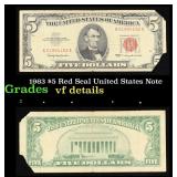 1963 $5 Red Seal United States Note Grades vf deta