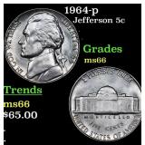 1964-p Jefferson Nickel 5c Grades GEM+ Unc