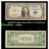 1935E $1 Blue Seal Silver Certificate Grades vf+