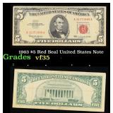 1963 $5 Red Seal United States Note Grades vf++