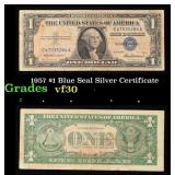1957 $1 Blue Seal Silver Certificate Grades vf++