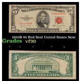 1953B $5 Red Seal United States Note Grades vf++