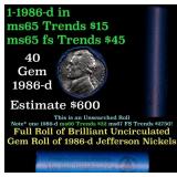 BU Shotgun Jefferson 5c roll, 1986-d 40 pcs Bank $