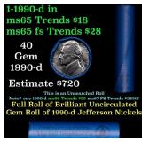 BU Shotgun Jefferson 5c roll, 1990-d 40 pcs Bank $