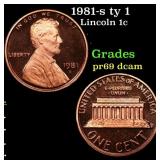 1981-s ty 1 Proof Lincoln Cent 1c Grades GEM++ Pro
