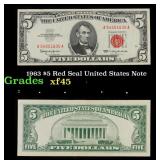 1963 $5 Red Seal United States Note Grades xf+