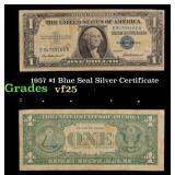 1957 $1 Blue Seal Silver Certificate Grades vf+