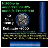 BU Shotgun Jefferson 5c roll, 1980-p 40 pcs Bank $