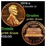 1974-s Proof Lincoln Cent 1c Grades GEM++ Proof De