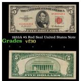 1953A $5 Red Seal United States Note Grades vf++