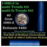 BU Shotgun Jefferson 5c roll, 1980-d 40 pcs Bank $