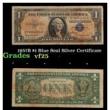 1957B $1 Blue Seal Silver Certificate Grades vf+