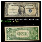 1935E $1 Blue Seal Silver Certificate Grades vf+