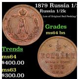 1879 Russia 1/2 Kopek Y# 8.2 Grades Choice Unc
