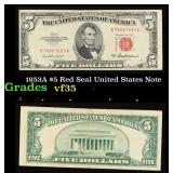 1953A $5 Red Seal United States Note Grades vf++