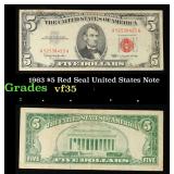 1963 $5 Red Seal United States Note Grades vf++